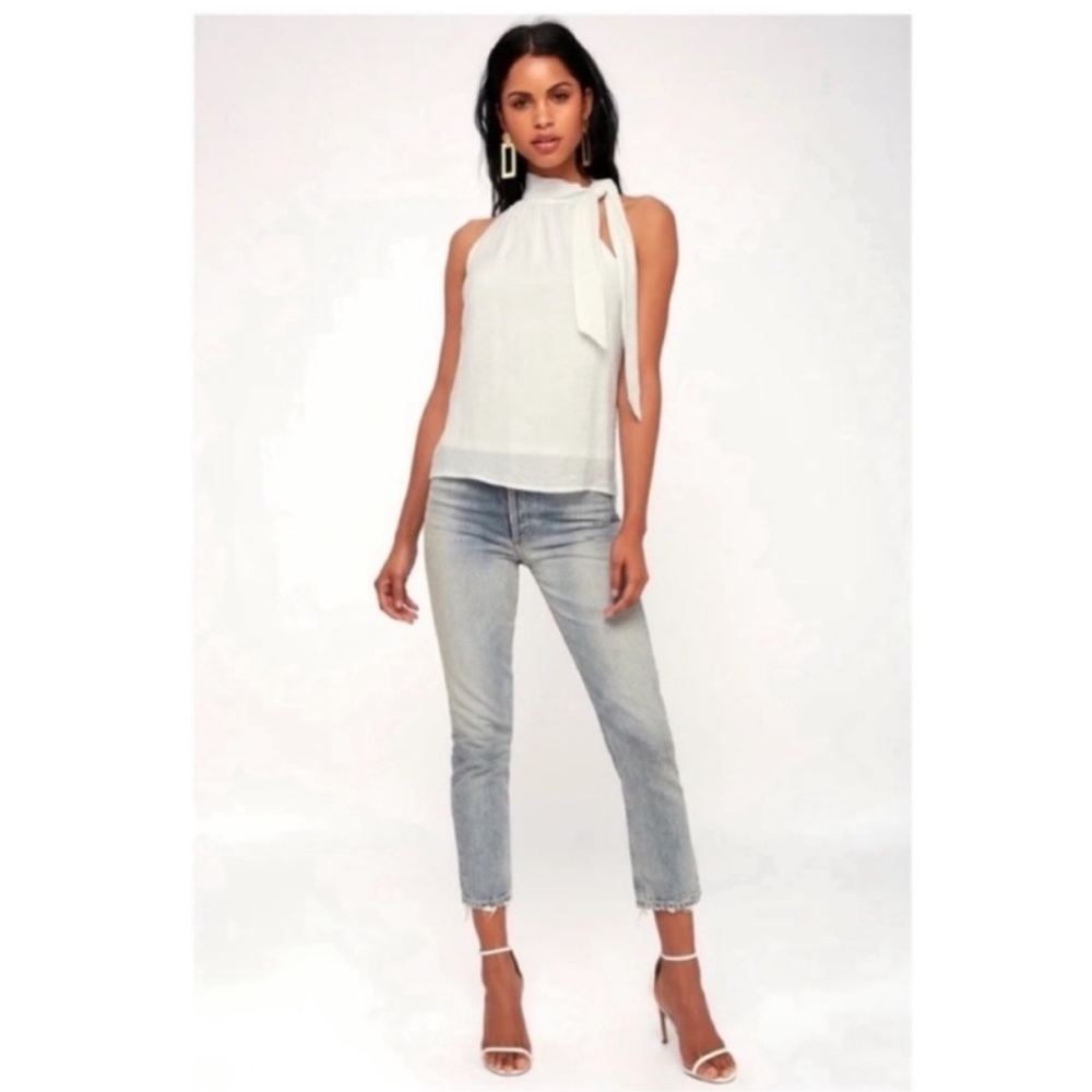 Lulus Cath White Sleeveless Tie Neck Halter Top sz Small